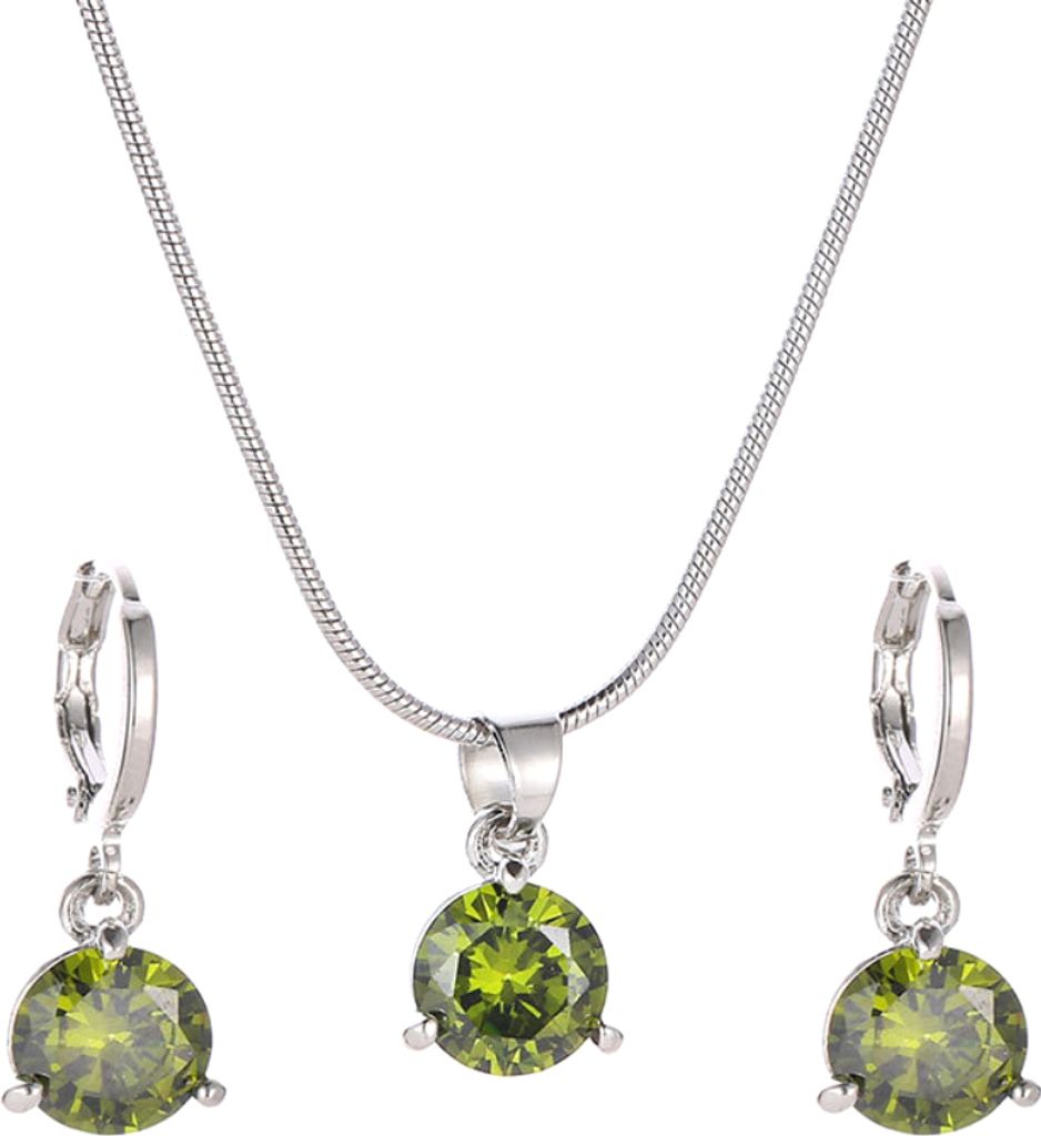 Damen-Schmuckset mit rundem Zirkonia-Anhänger, Kette, Halskette, Creolen und Ohrringen-Grün