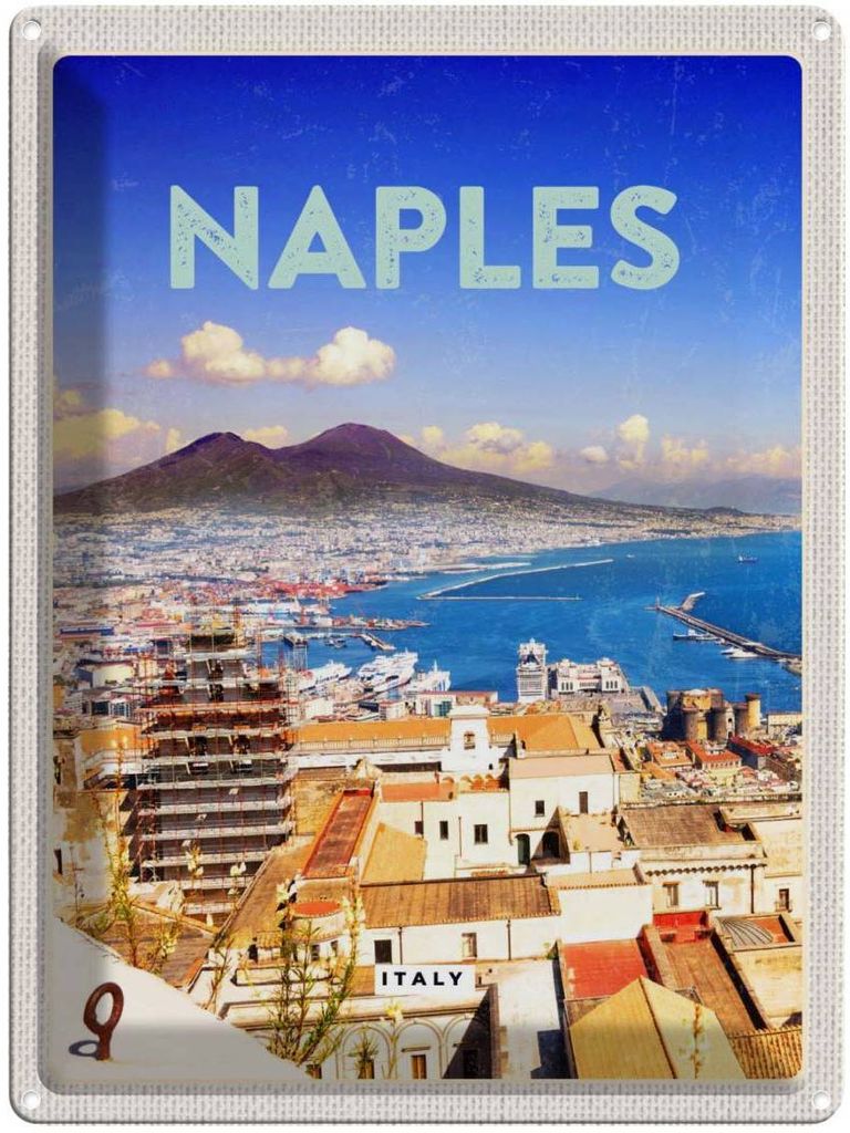 vianmo Blechschild 40x30 cm Retro Naples Europa Urlaub Italy Neapel Panorama Meer Bildmotiv Reisemotiv Abenteuer Reisen