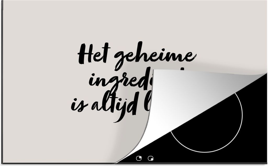 KitchenYeah Herdabdeckplatte Taupe - Zitat - Die geheime Zutat ist immer die Liebe! , 81x52cm, Küche Deko, Glaskeramikfeld Herdabdeckung, Abdeck...