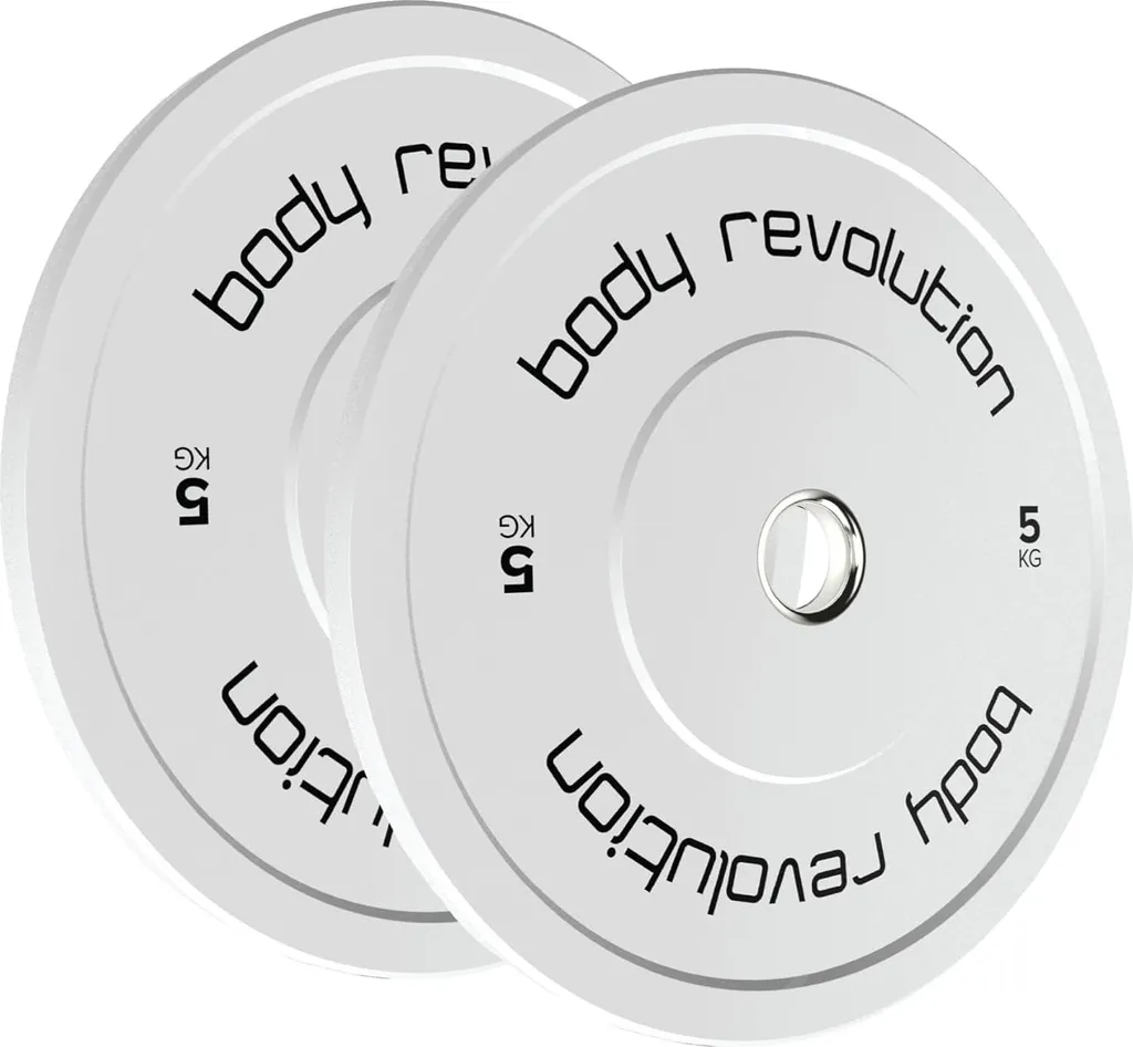 Disques 5 kg blancs en caoutchouc résistant avec bague inox 45 cm