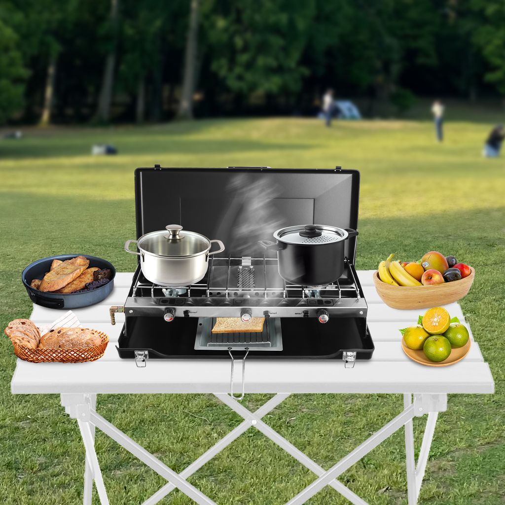 Réchaud De Camping Au Butane Portable - Poêle à Griller 2 En 1 - Idéal Pour L'extérieur