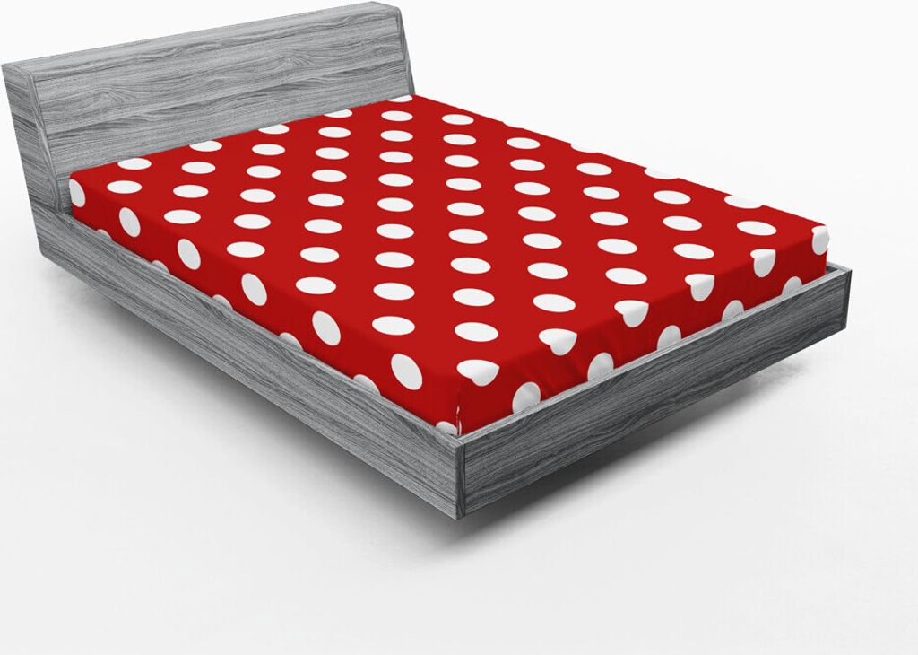 ABAKUHAUS Retro Spannbetttuch, Vintage Tupfen mit großen weißen runden runden Formen Nostalgiker Girlish Kitsch Art Design, 180 x 200 cm, Rot