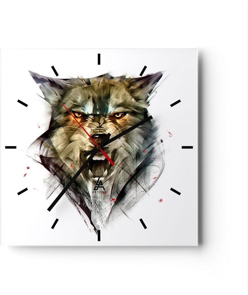 Wanduhr - Quadrat - Glasuhr - Wolf Tier Wald - 40x40cm - Schleichendes Uhrwerk - Lautlos - zum Aufhängen bereit - Dekoration Modern - Wanddekorati...
