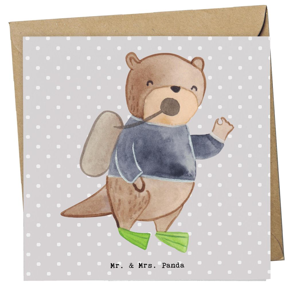 Mr. & Mrs. Panda Klappkarte Tauchlehrer Herz - Grau Pastell - Geschenk, Grußkarte, doppelkarte, anlasskarte, Glückwunschkarte, faltkarte