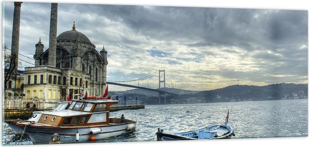 Bilder auf glas - Architektur asien boot brücke - 100x40cm - Glasbilder - Wandbilder - Kunstdruck - zum Aufhängen bereit - Wanddekoration aus Gla...