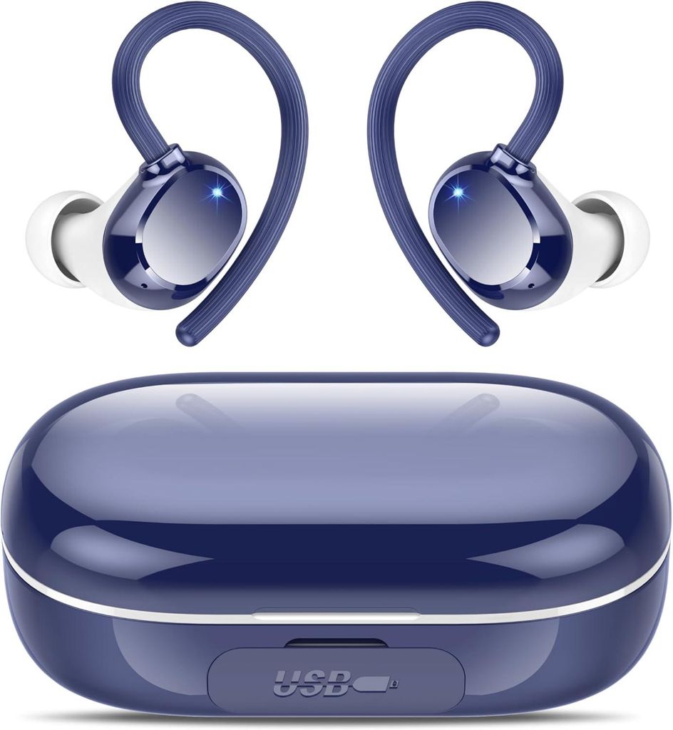 Bluetooth Sport Kopfhörer In-Ear Q22, 128h Akkulaufzeit, ENC Mikrofon, IP7 Wasserdicht, LED Display, Typ-C Schnellladung, Komfort Fit