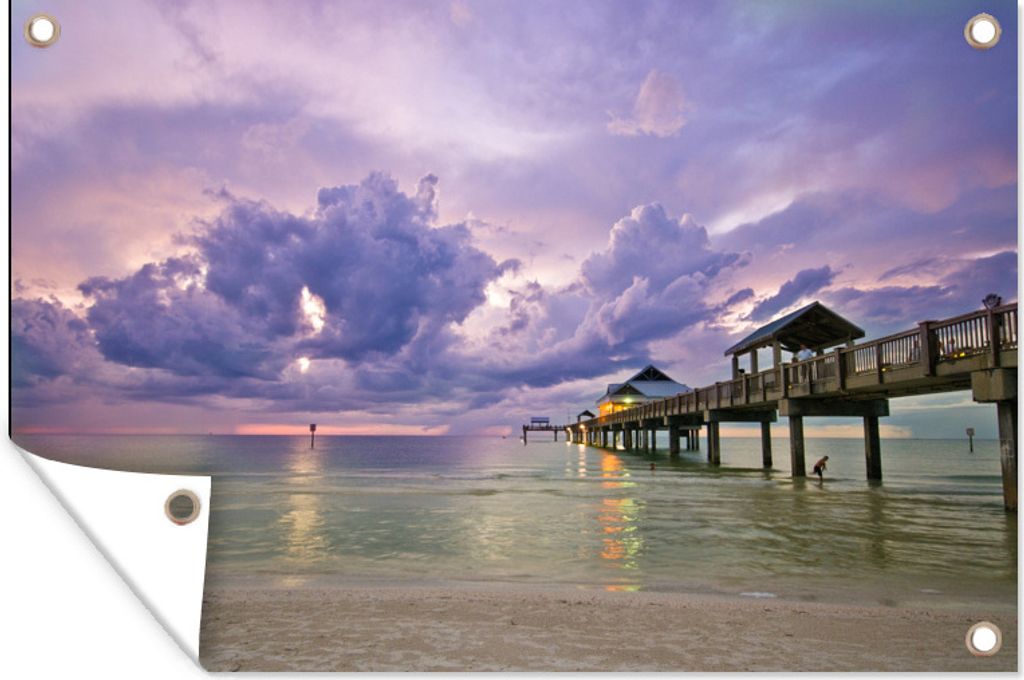 MuchoWow 60x40 cm Outdoor-Poster Gartendeko Sichtschutz Garten Poster für den Garten Sonnenuntergang an einem Strand in Florida