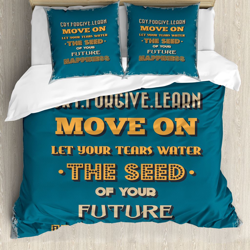 ABAKUHAUS motivational Bettbezug, Glück-Sätze, Milbensicher Allergiker geeignet mit Kissenbezügen, 155 cm x 220 cm - 80 x 80 cm, Petrol Blau Ora...