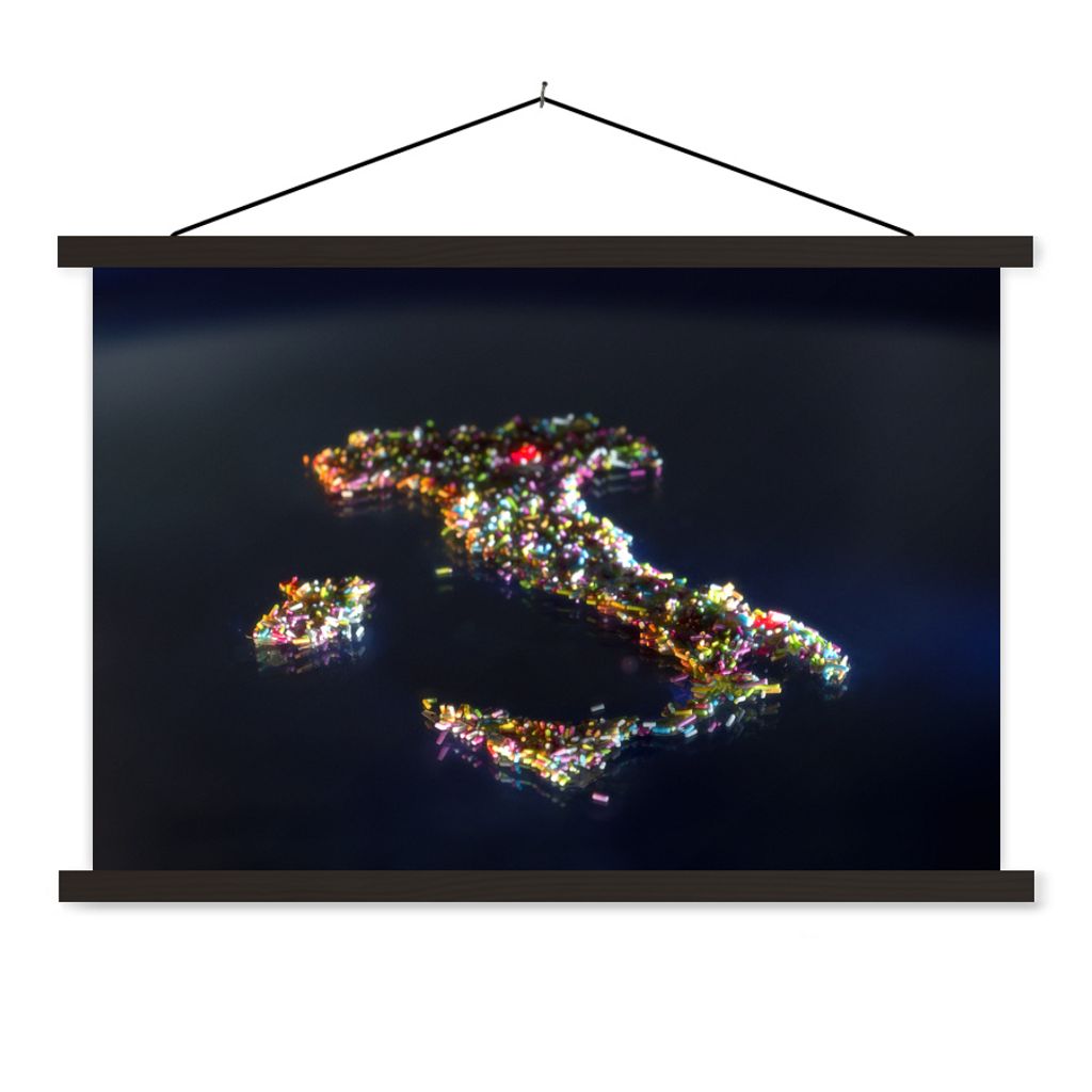 MuchoWow Textilposter Karte - Italien - Sprinkles 150x100 cm mit schwarzem Rahmen - Schlafzimmer