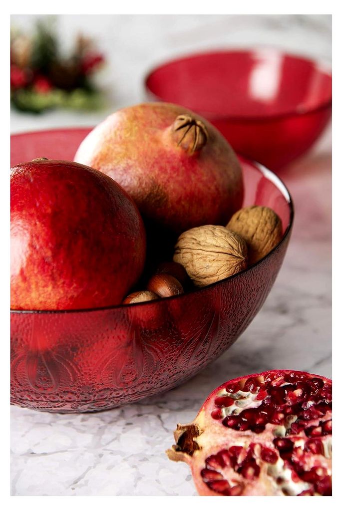 Rote Arabesque Salatschüssel aus Glas