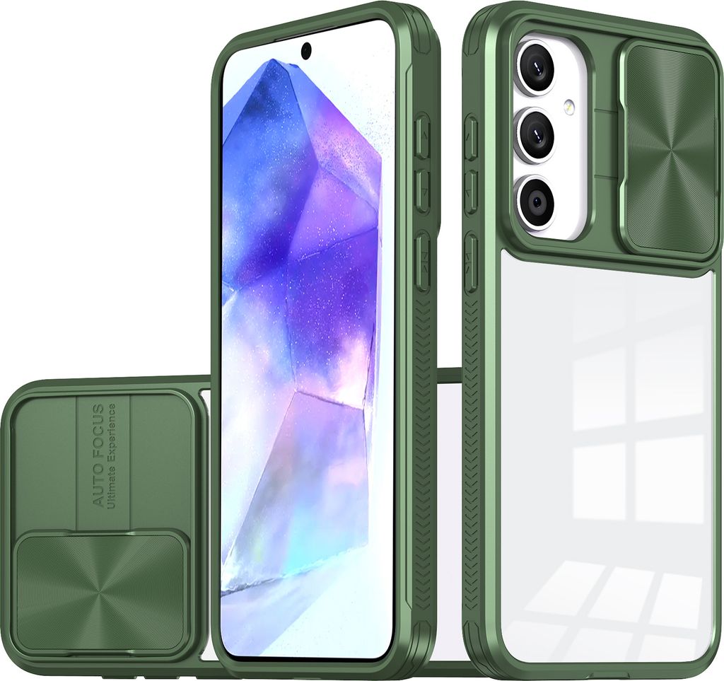 Hülle für Samsung Galaxy A55 Transparent TPU Bumper Schutzhülle mit Schiebe Kamera Schutz Grün
