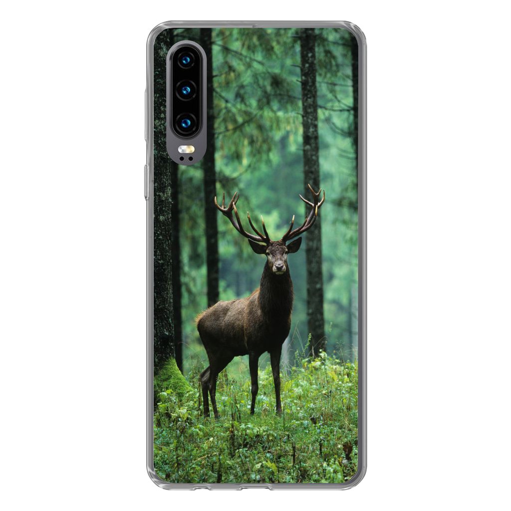 MuchoWow Handyhülle Schutzhülle Hülle für Huawei P30 Hirsche - Wald - Bäume - Tiere - Natur Silikon Softcase Handy Hülle - Kartenbesitzer