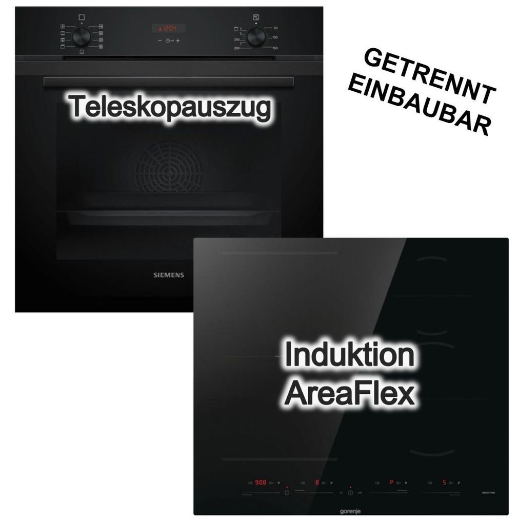 Herdset Siemens Einbaubackofen 3D-Heißluft Hydrolyse + Gorenje Induktionskochfeld AreaFlex PowerBoost TouchSlider