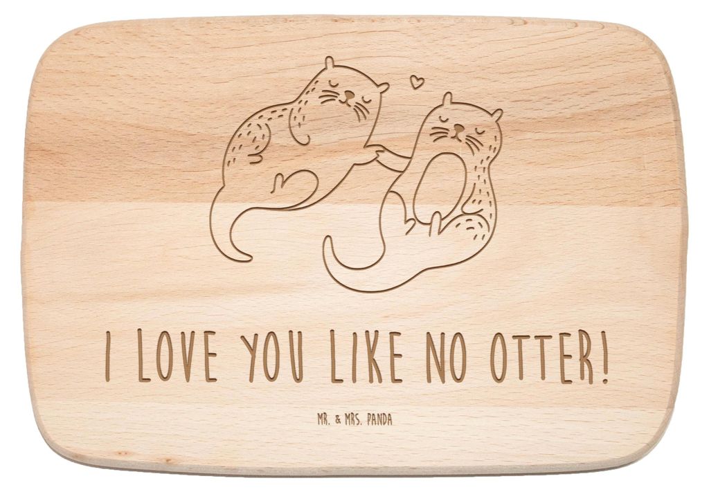 Mr. & Mrs. Panda Holzbrett Otter Hände halten - Transparent - Geschenk, Schneidebrett, Holzbrettchen, Frühstücksbrettchen, Liebe, Liebesgeschenk...