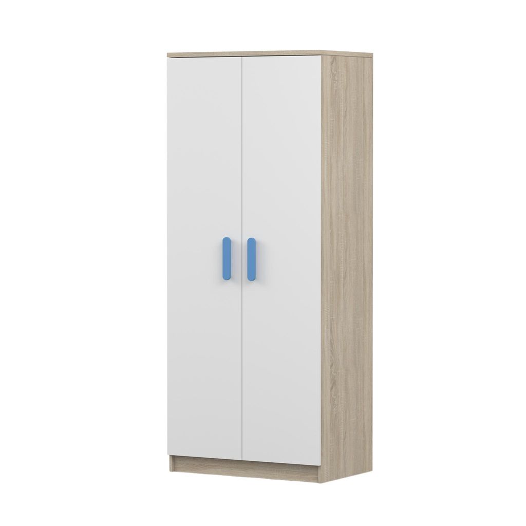 Drehtürenschrank JONAS 06 – Kinderschrank 80 cm Sonoma/Weiß mit blauen Griffen