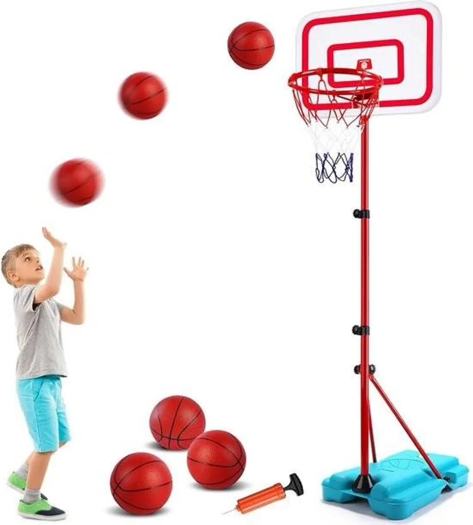 Panier de basket réglable 190cm - Modèle robuste avec 3 balles et pompe