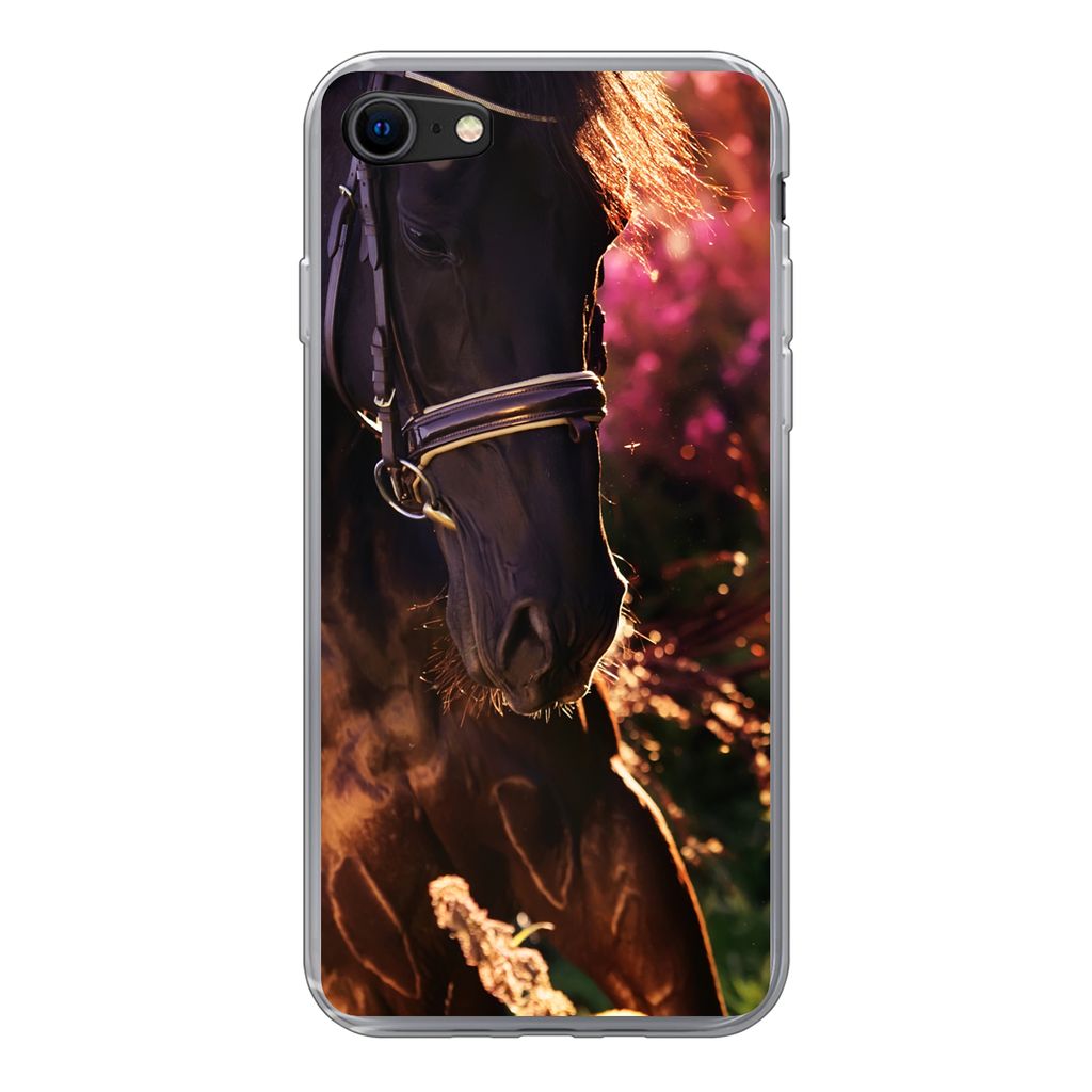 MuchoWow Handyhülle Schutzhülle Hülle für iPhone SE 2022 Pferd - Sonne - Porträt Silikon Softcase Handy Hülle - Schutzhülle