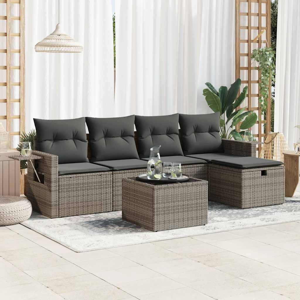 Eleganten-Stil 6-tlg. Garten-Lounge-Set mit Kissen Garten-Sofagarnitur, Outdoor Indoor, Grau Poly Rattan Gartenmöbel-Sets CHY14499154