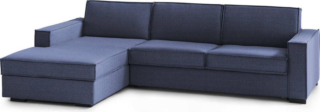 Festes Sofa Perla, Ecksofa, 100% Italy, Sofa Wohnzimmer mit, Containerhalbinsel links, mit schmalen Armlehnen, Cm 260x95h90, Blau