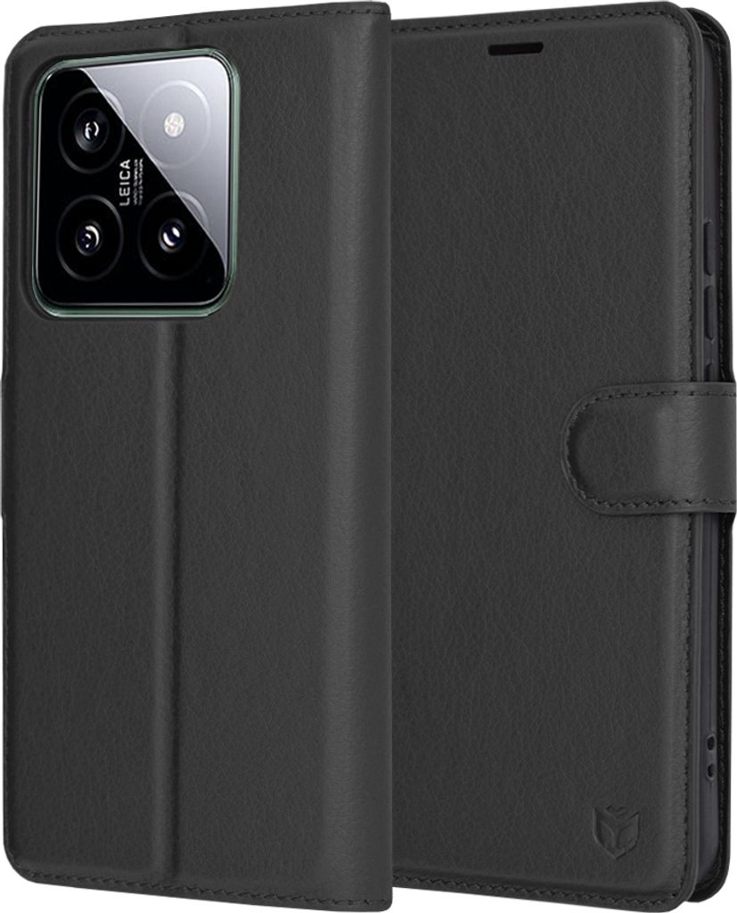 Techsuit Leder Folio Book Wallet Klapphülle für Xiaomi 14 - Schwarz