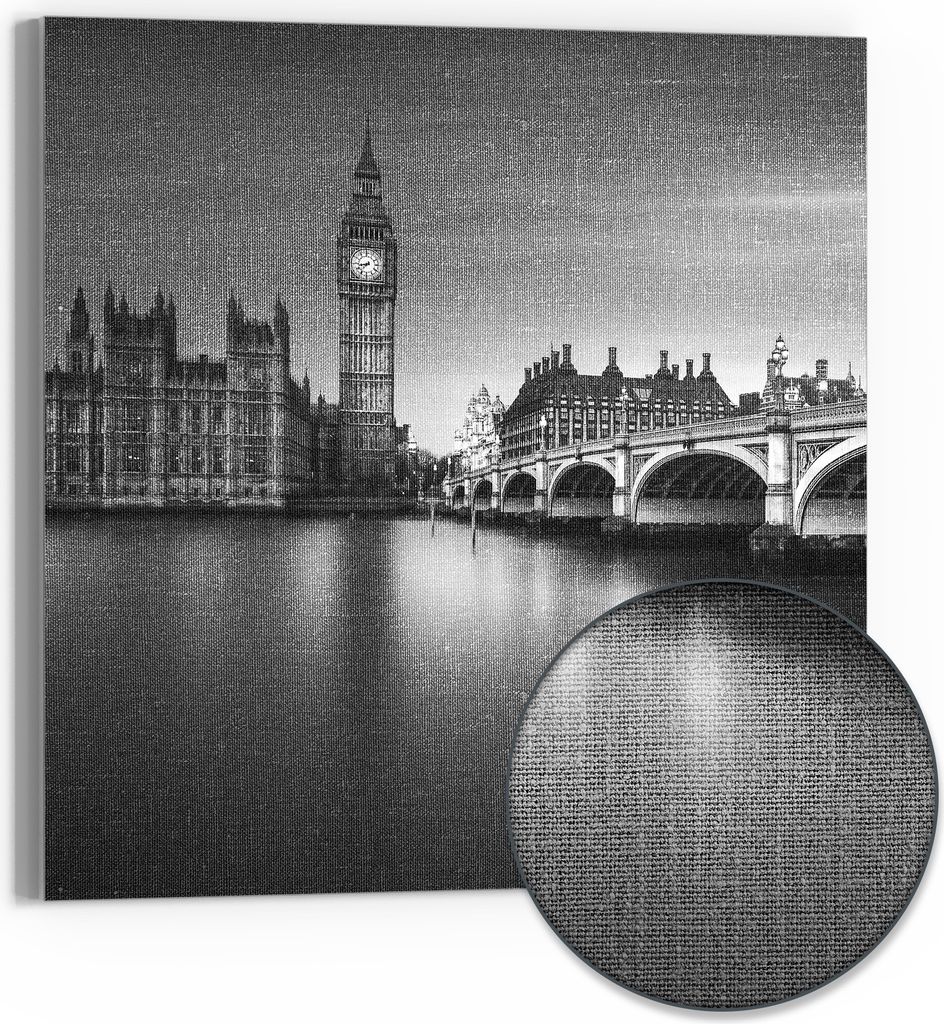 DEQORI Hybrid Leinwand Bild 50x50 cm 'Londoner Zeitlosigkeit' Wandbild Glas flach modern