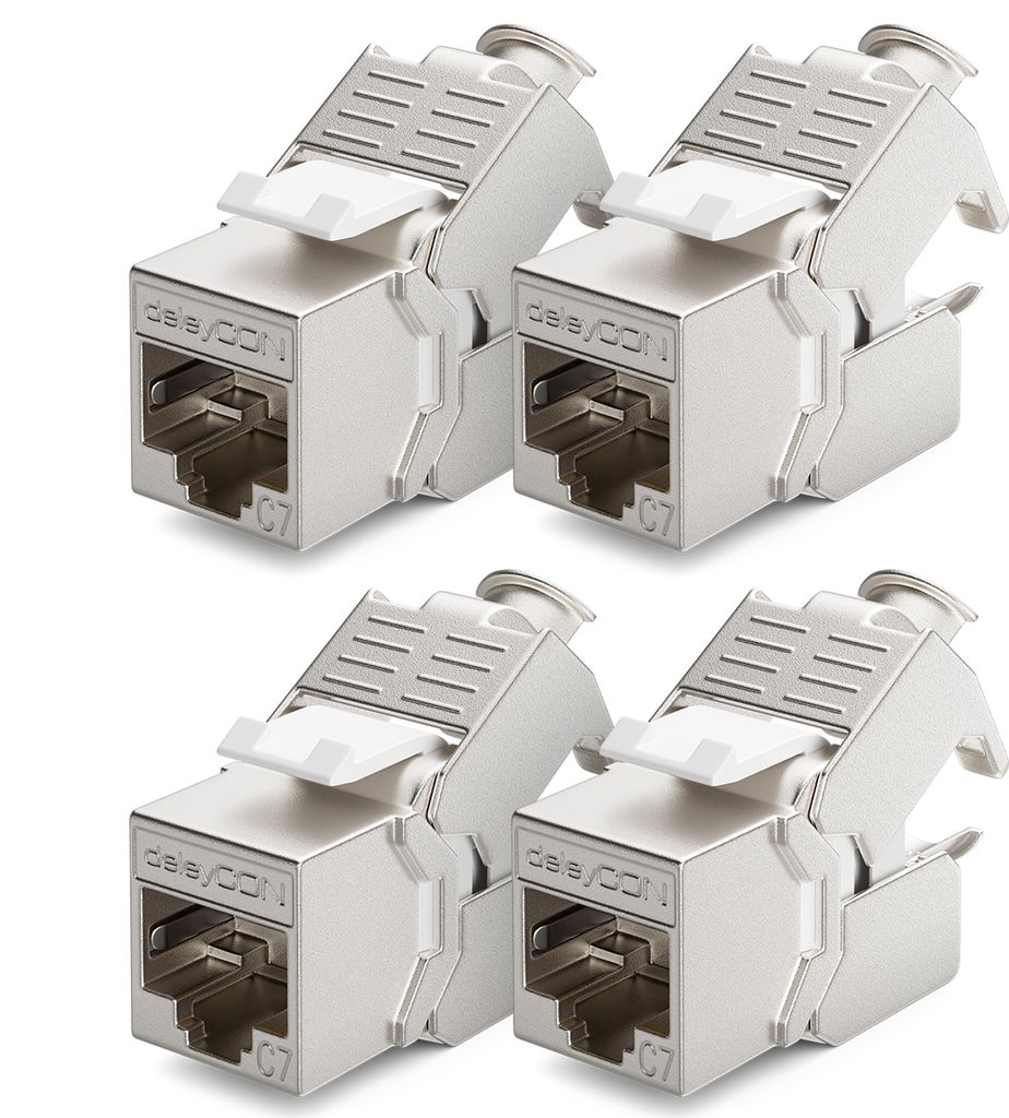 deleyCON 4x CAT 7 Keystone Jack Modul Optimal für CAT7 CAT6 CAT6a Verlegekabel Verbinder Patchkabel Netzwerkkabel STP Schirmung RJ45 Buchse 1000 M...