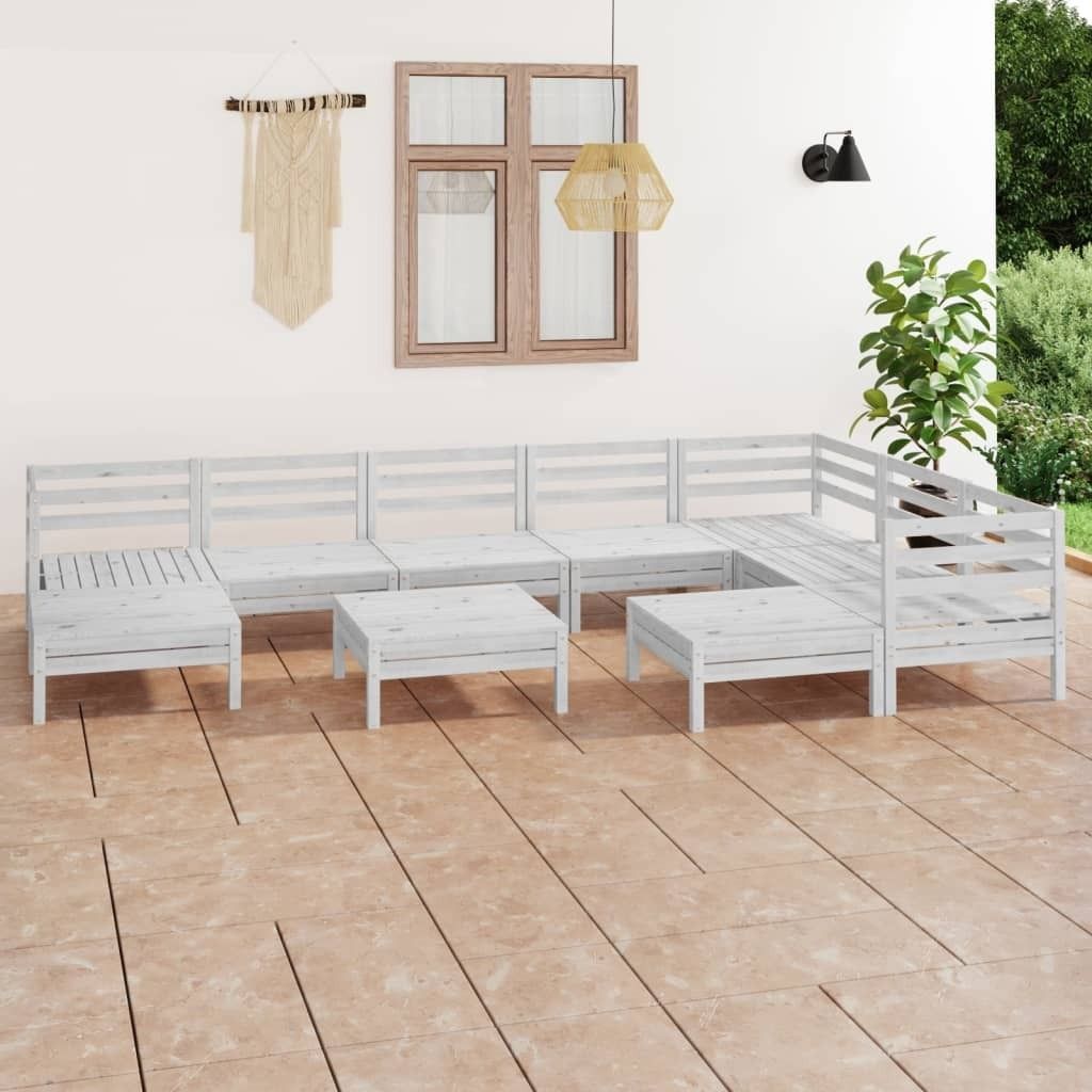 Maison Exclusive - 10-tlg. Garten-Lounge-Set Massivholz Kiefer Weiß