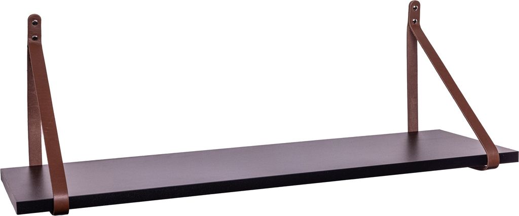 ABRATO Wandregal Kobalt Grau 60x25x1,8 cm Schweberegal mit Ledergurten Aufhängung Braun