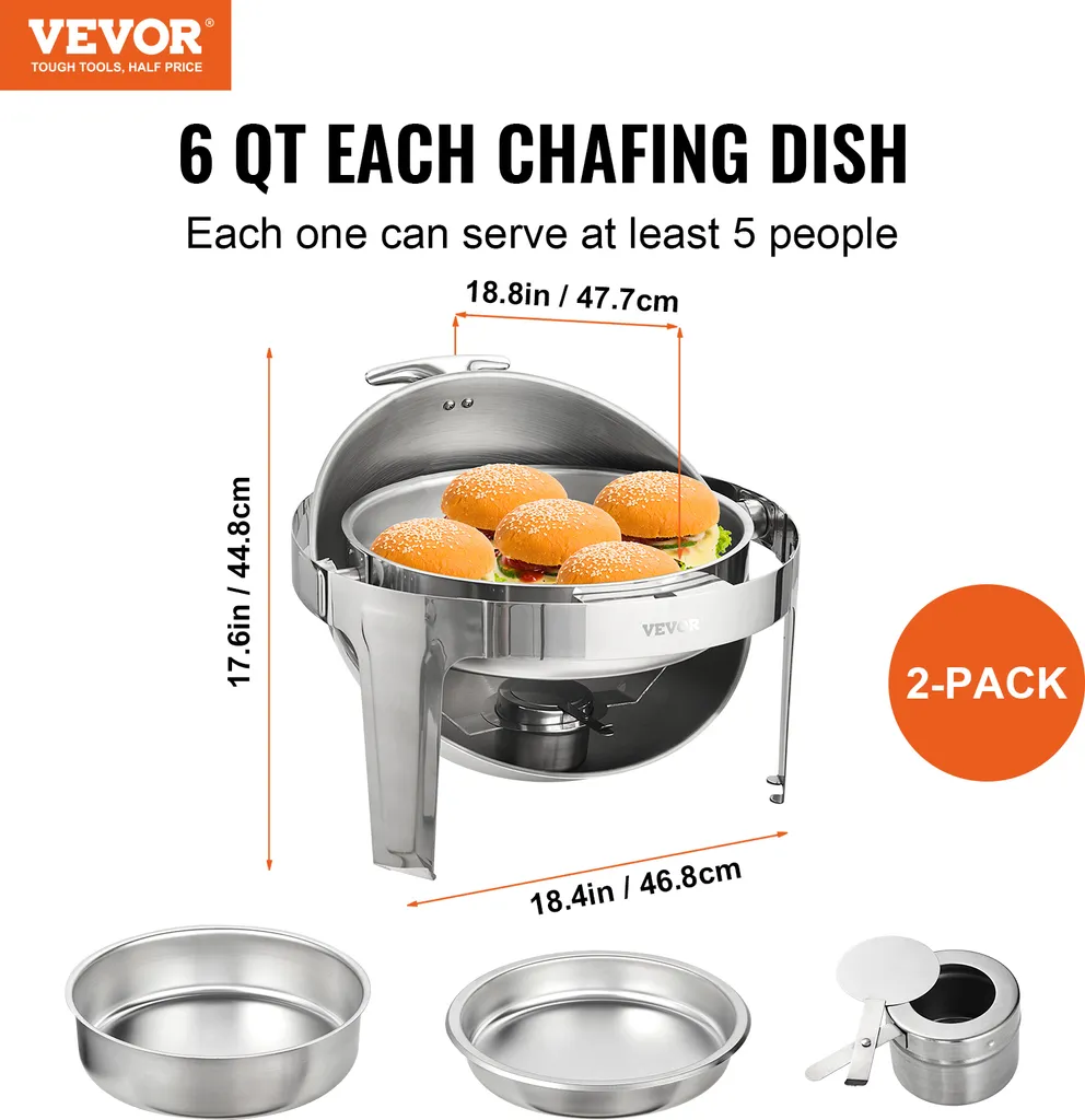 Réchauffeur de Repas Buffet Rond 5,5L Set de 2 avec Couvercle Pivotant
