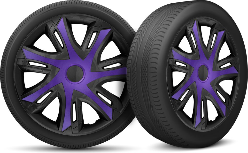 Auto Radkappen Radzierblenden 4er Set passend für alle Stahlfelgen - einstellbarer Sicherungsring - 14 Zoll - Schwarz Violett