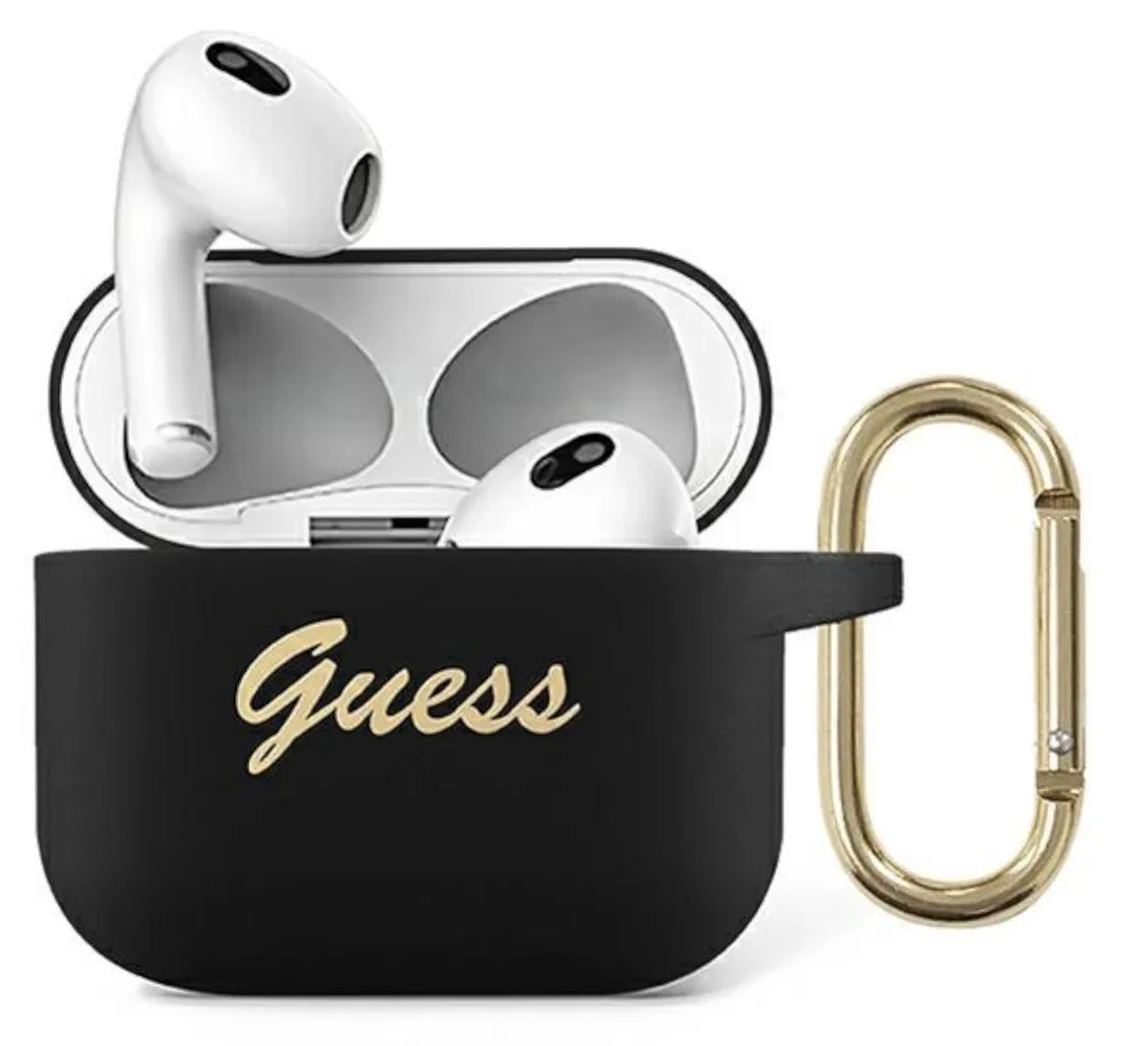 Cover Guess per AirPods 3 GUA3SSSK Silicone Nero Vintage Script Logo
