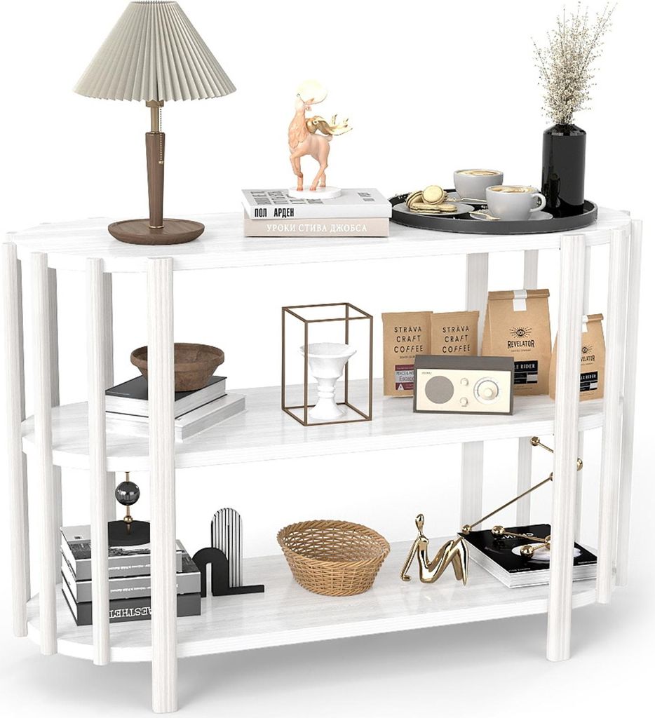 Weißer Couchtisch, 3-Etagen, Oval 110x38x75cm, Moderner Beistelltisch, Wohnzimmer, Schlafzimmer