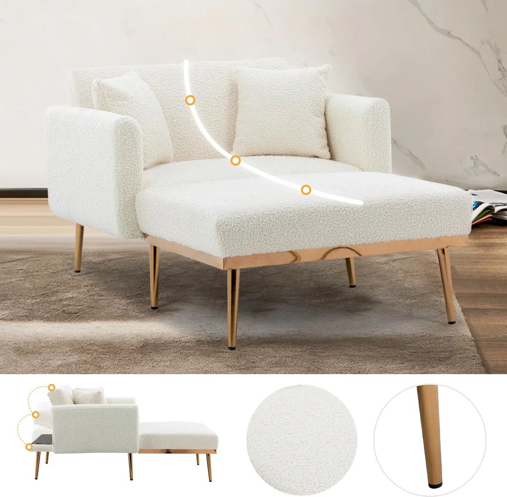 Canapé Pliant une Place avec Dossier Ajustable et Assise Moelleuse