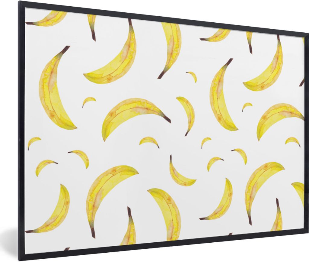 MuchoWow Gerahmtes Poster Bananen - Obst - Weiß 30x20 cm - Poster mit Schwarzem Bilderrahmen Wandposter Rahmen Foto Bilder - Kunstdruck - Bild-P...
