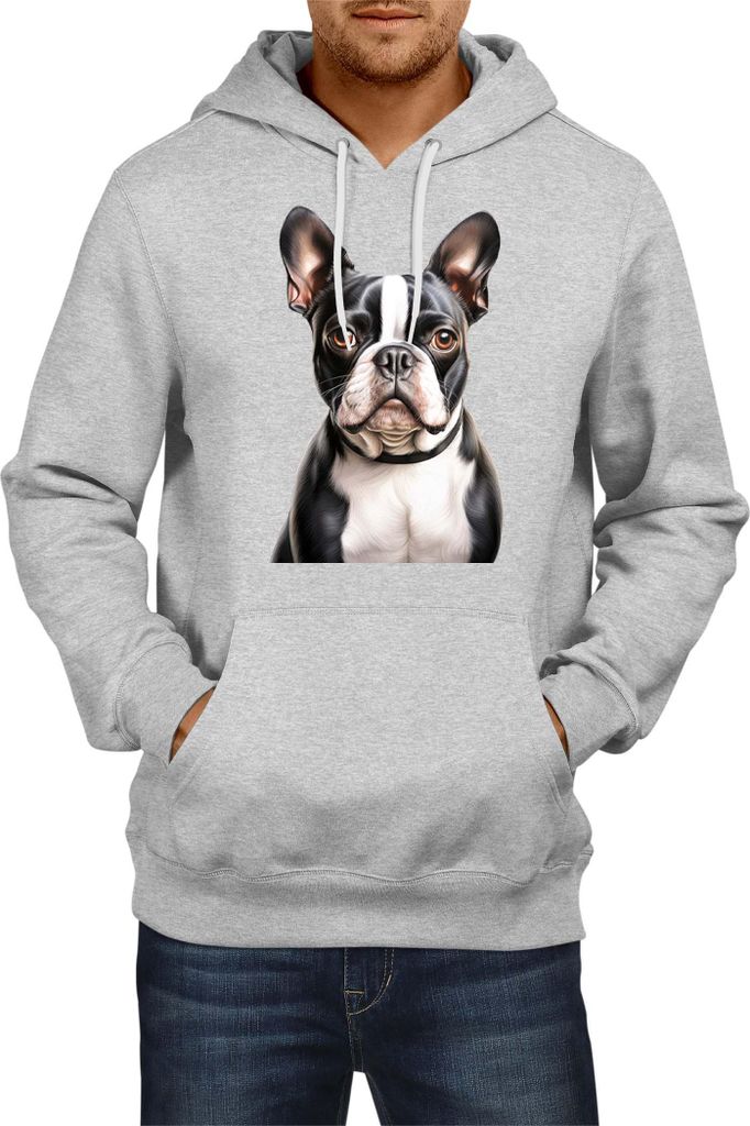 Herren Kapuzenpullover Dogs Breeds Boston Terrier Dog Breed 007, Man M / Grau