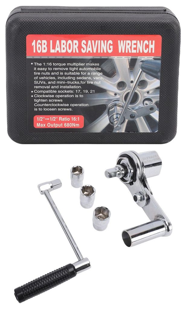 Torsionsvervielfacher-Schlüsselsatz 1/2 Zoll Antrieb 1:16 Torsionsverhältnis Arbeitssparender, robuster Radmutternlöser mit 17 mm, 19 mm und 21 ...