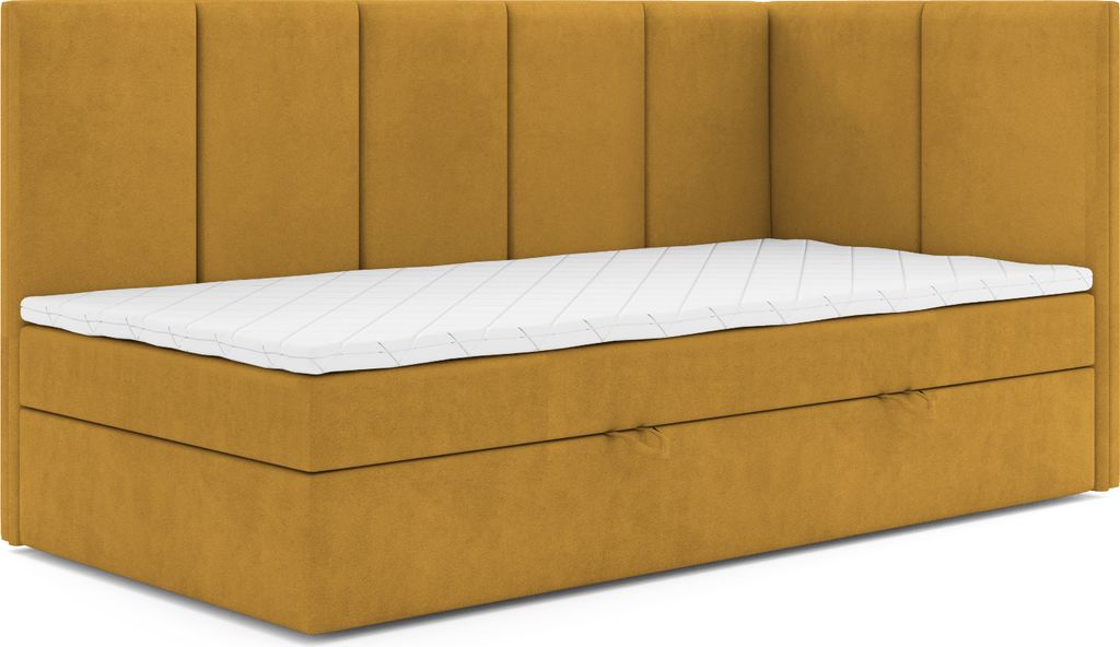 MR GROUP Boxspringbett DENIS MAX 90x200 rechts Kinderbett Jugendbett Einzelbetten Bett mit Stauraum Polsterbett Matratze Topper H3 Schlafzimmer gelb