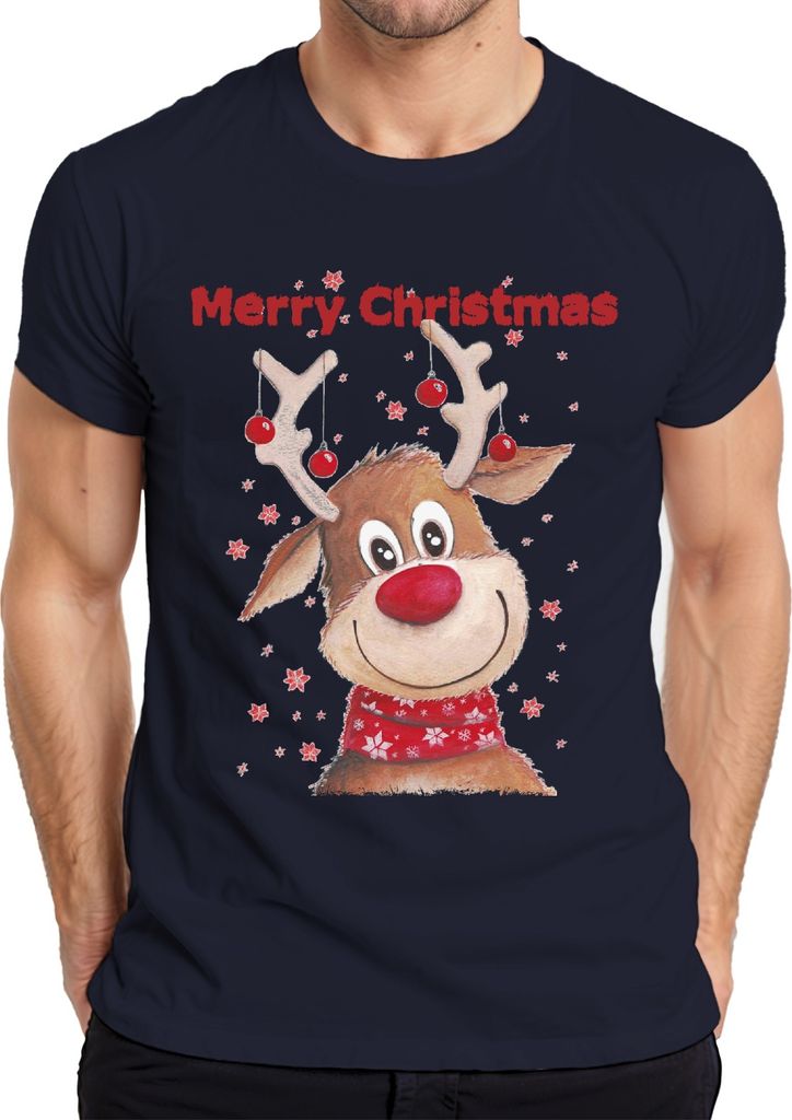 Merry Christmas süßes Rentier - Weihnachten Weihnachtsgeschenk Christmas Herren T-Shirt, Navy, XL