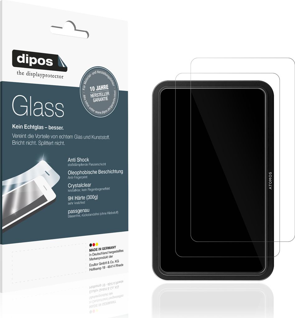 2x Schutzfolie für Atomos Shinobi 2 - Anti-Shock 9H Folie dipos Glass Kunststoffglas