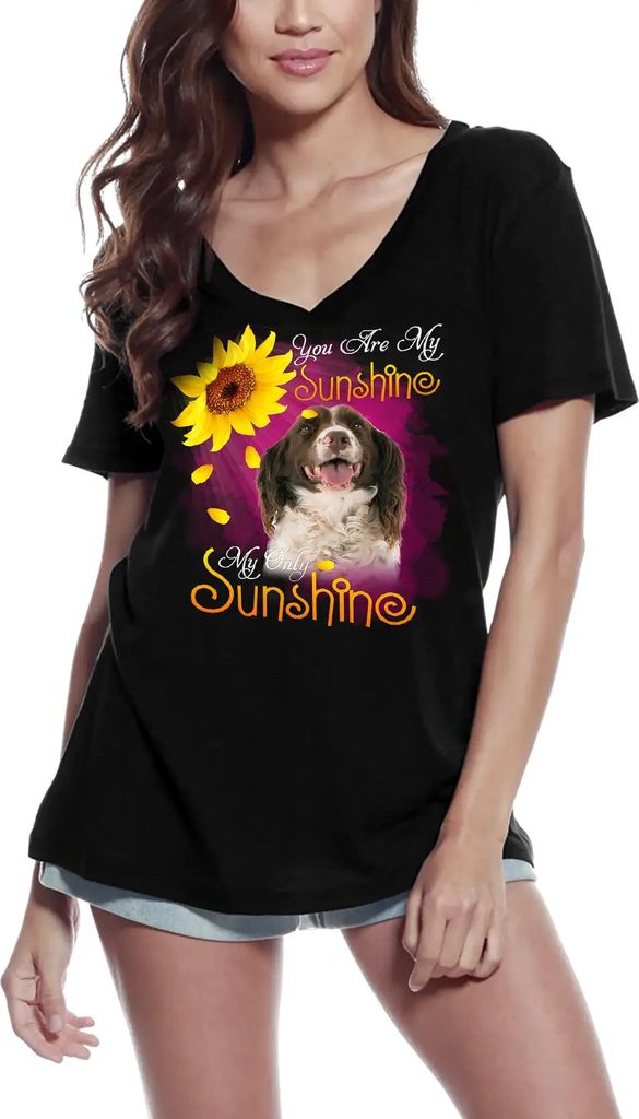 Damen Grafik T-Shirt V-Ausschnitt Mein einziger Sonnenschein - englischer Springerspaniel – My Only Sunshine - English Springer Spaniel