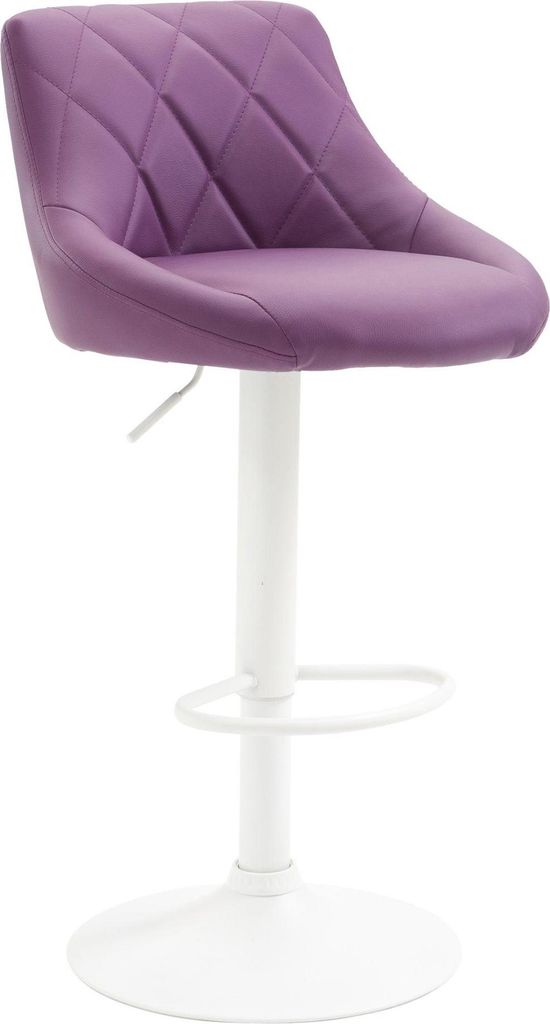 Stilvoller Barstuhl – Hocker – Kunstlederpolsterung, 360° drehbar, höhenverstellbar | Farbe: Lila | Grundfarbe: weiß