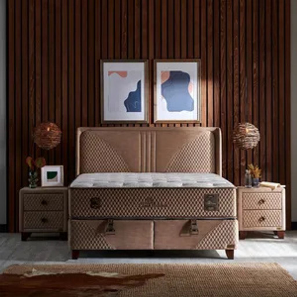 Bambi Clima Naturel Boxspringbett 140x200 inkl. 8 Schichten Höhe 35 cm Matratze (Mit 2 Nachttische)