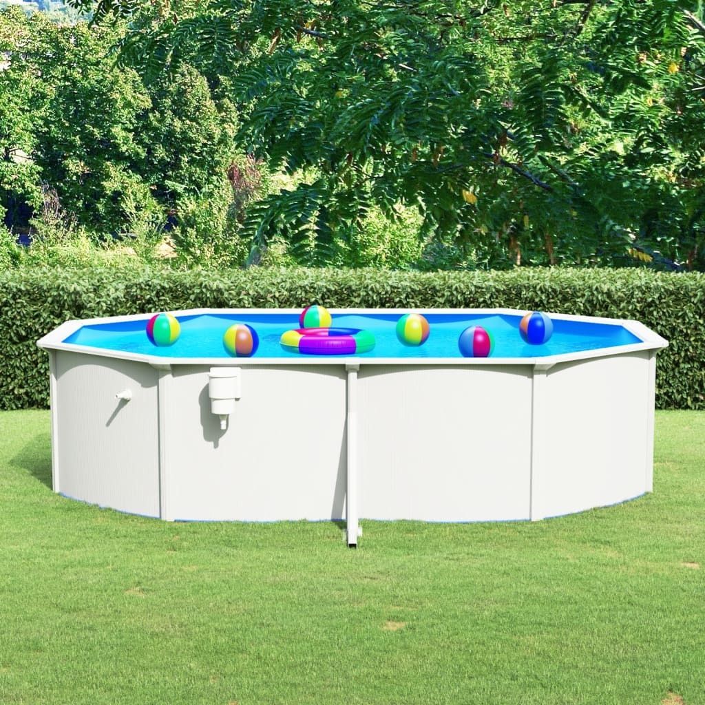 Pool mit Stahlwand Oval 490x360x120 cm Weiß 93264
