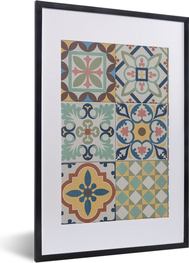 MuchoWow Gerahmtes Poster Vintage - Blumen - Design - Figuren 40x60 cm - Poster mit Schwarzem Bilderrahmen Wandposter Rahmen Foto Bilder - Poster...