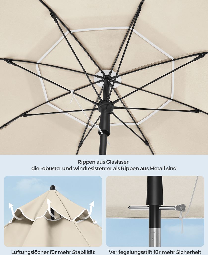 SONGMICS Sonnenschirm Ø 200 cm UPF 50+ mit Tragetasche Produktbild 4
