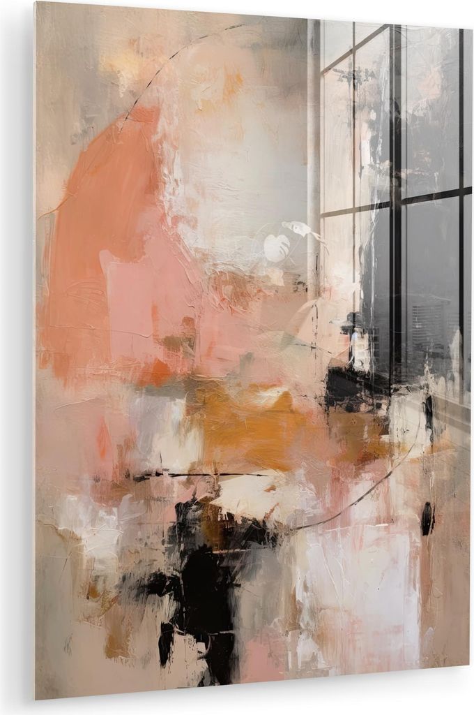 MuchoWow Glasbilder - Bilder auf Wandbild - Foto auf Glas Kunst - Abstrakt - Beige - Farbe 60x80 cm Wanddekoration aus Glas - Acrylglasbild - Acryl...