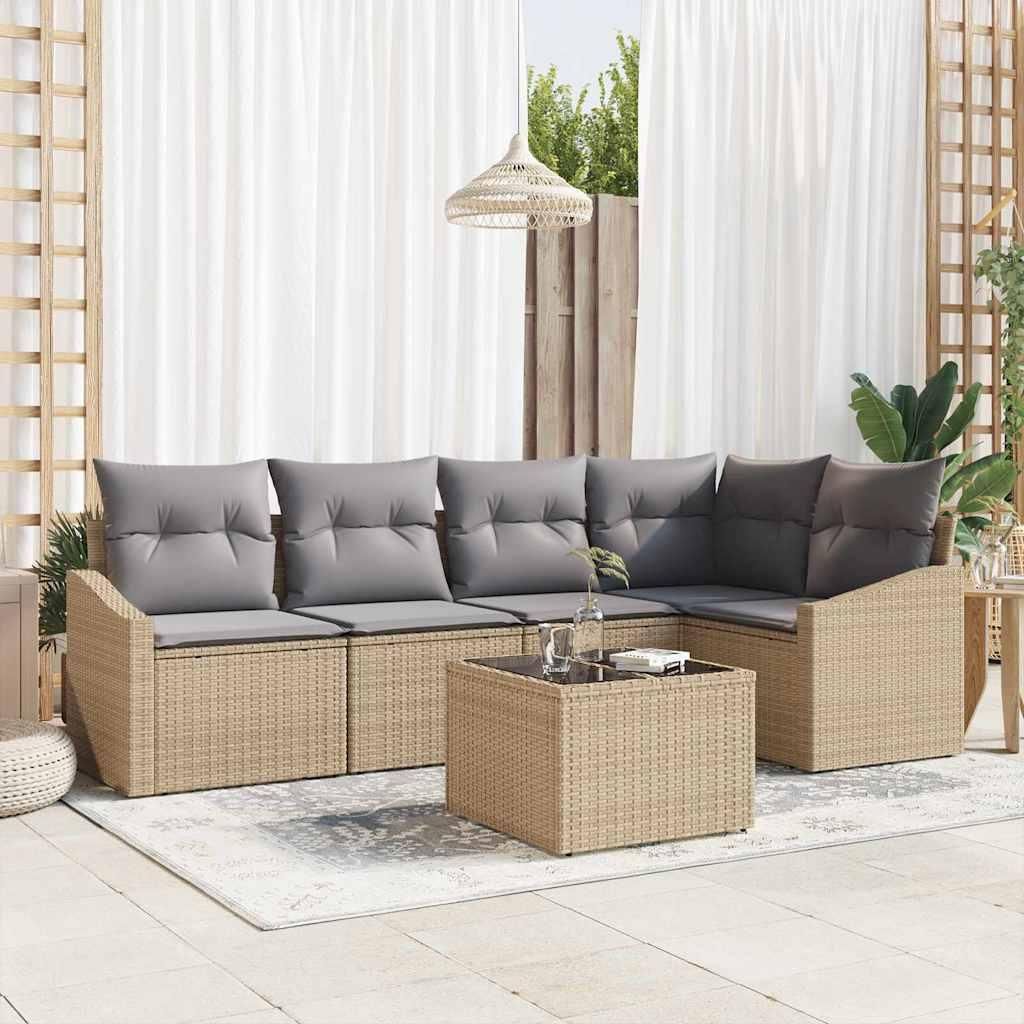 "2026 Promotion" Gartensofa-Set - Loungesofa - mit Kissen - 6 pcs - Terrassen-Sofa - Beige und Hellgrau Poly-Rattan - Gartensofas CC19372