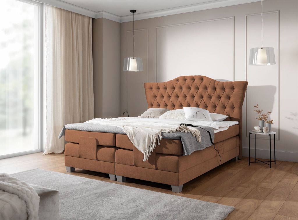 Boxspringbett Elektrisch Bett FAUSTO 120x200cm in Stoff Wind Rostbraun