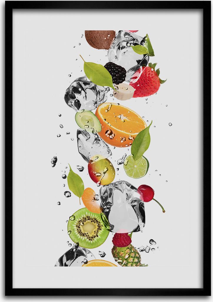 Bild - Bilderrahmen - 50 cm x 70 cm - MDF - Rahmen - Wandkunst Obst und Wasser