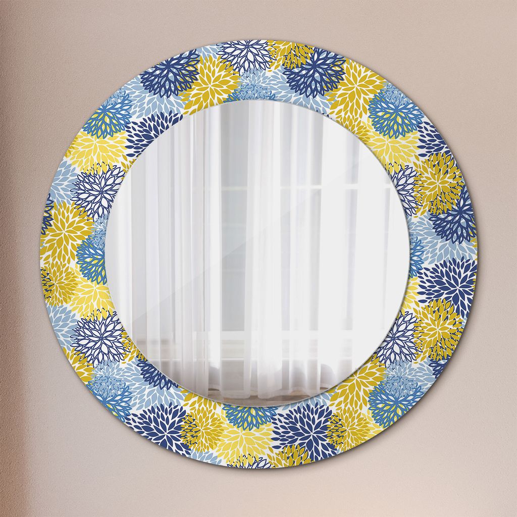 Ø50cm Modern Spiegel - Wandspiegel Wandmontage- Schlafzimmer - Blau Blumen